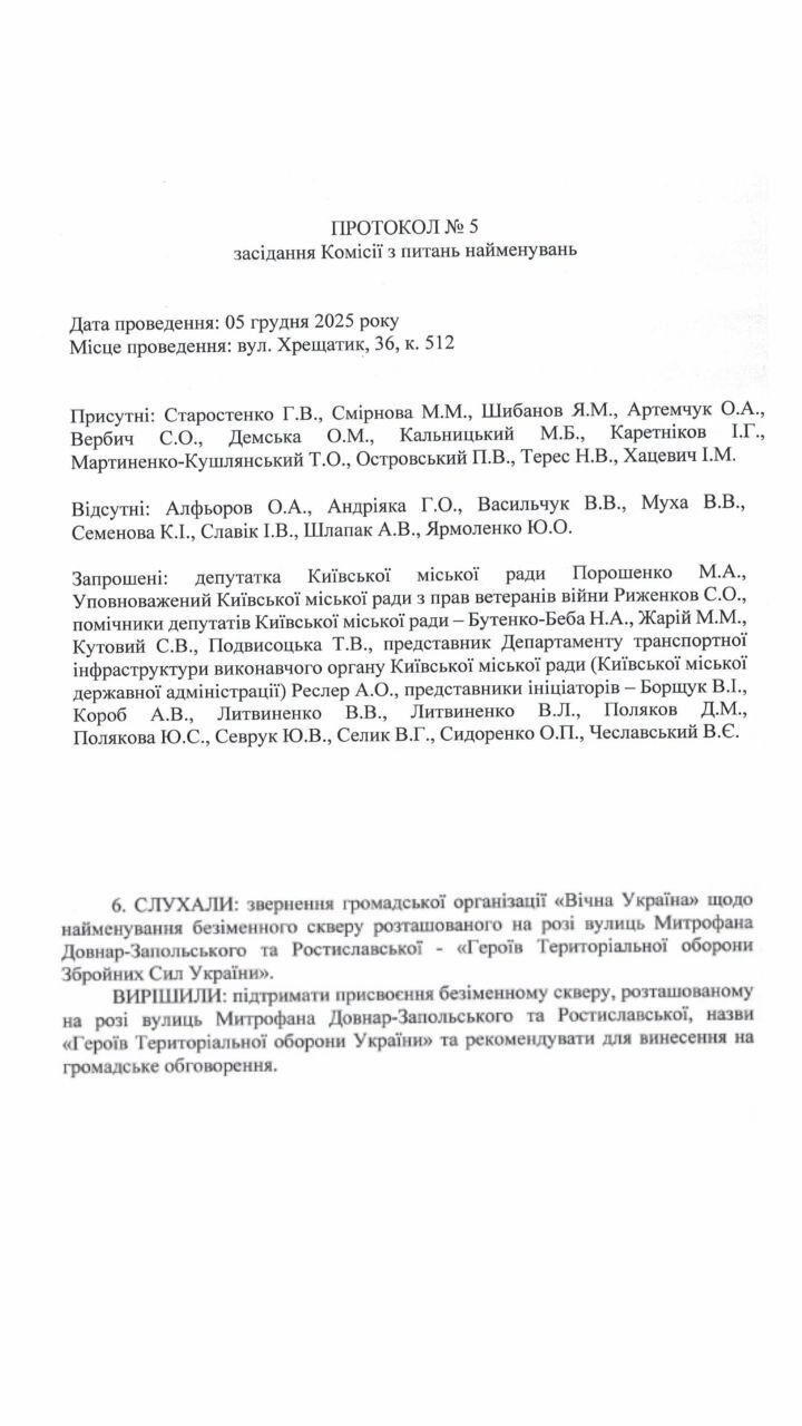 Комісія з найменувань про Київській міській раді, що відбулась 5 грудня