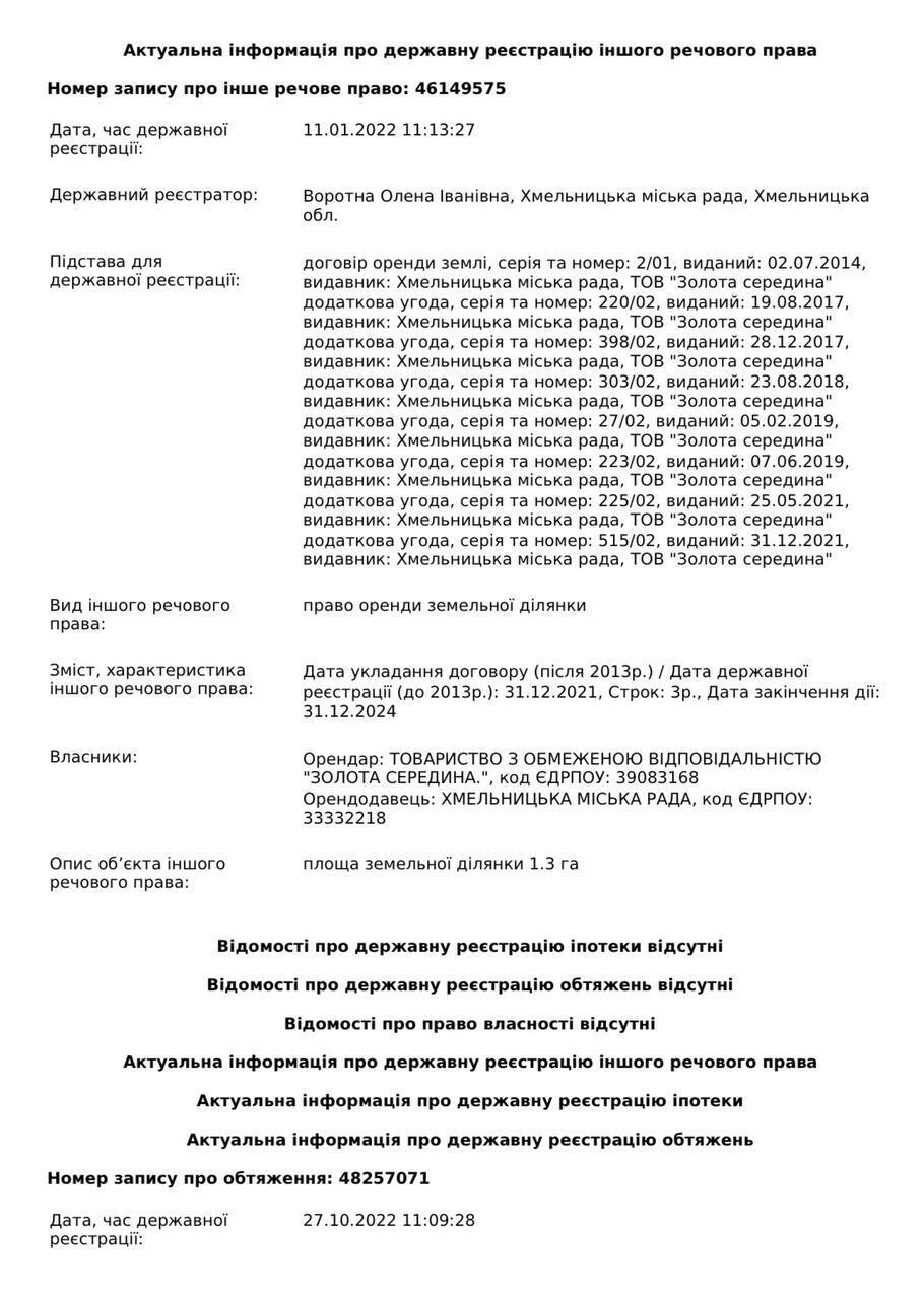 Выдержка из реестра