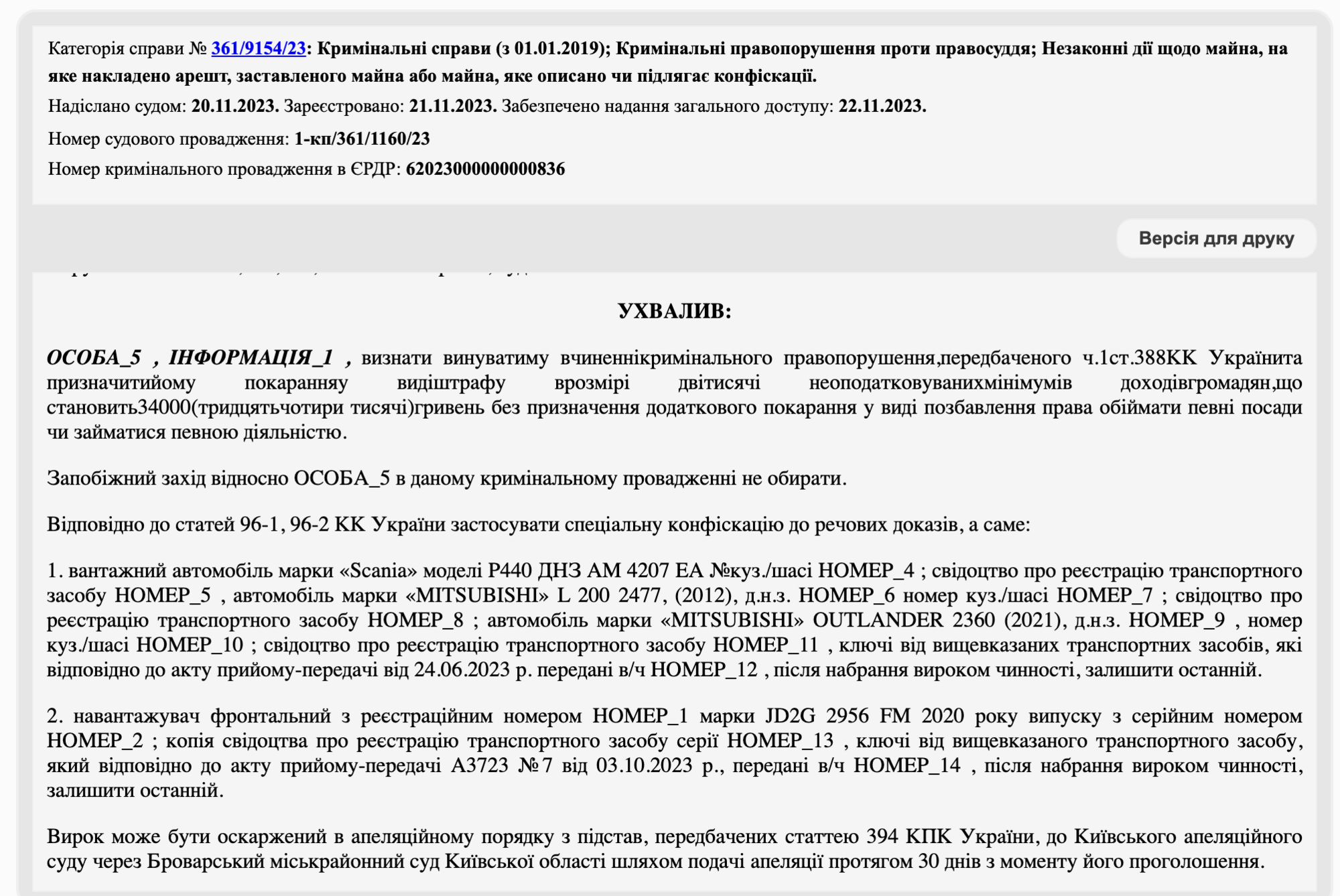 Фрагмент вироку