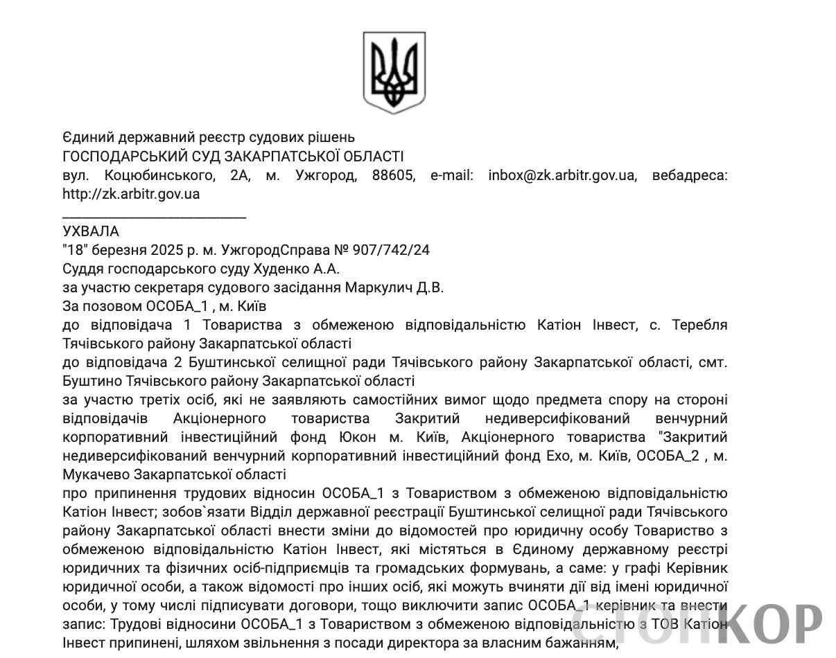 Фрагмент иска в Хозсуд Закарпатской области
