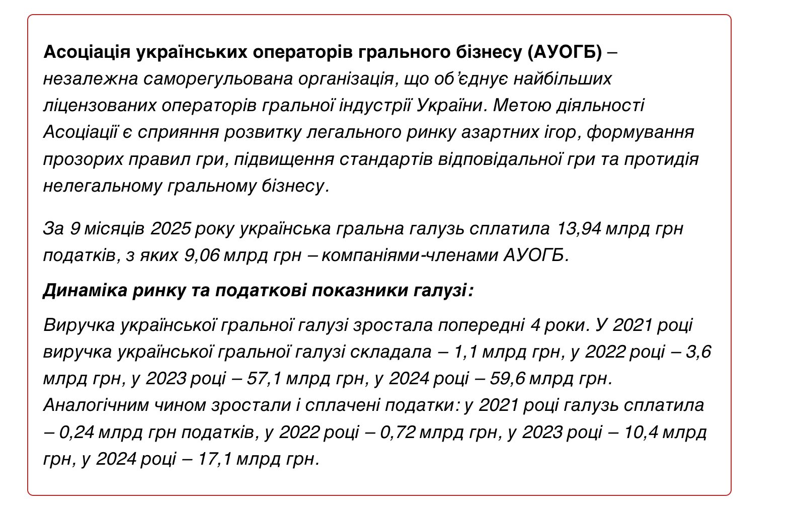 Аналитика Ассоциации украинских операторов игорного бизнеса (АУОГБ)