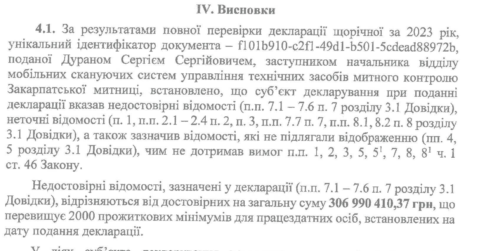 Митника із Закарпаття викрили у недостовірному декларуванні 307 млн грн