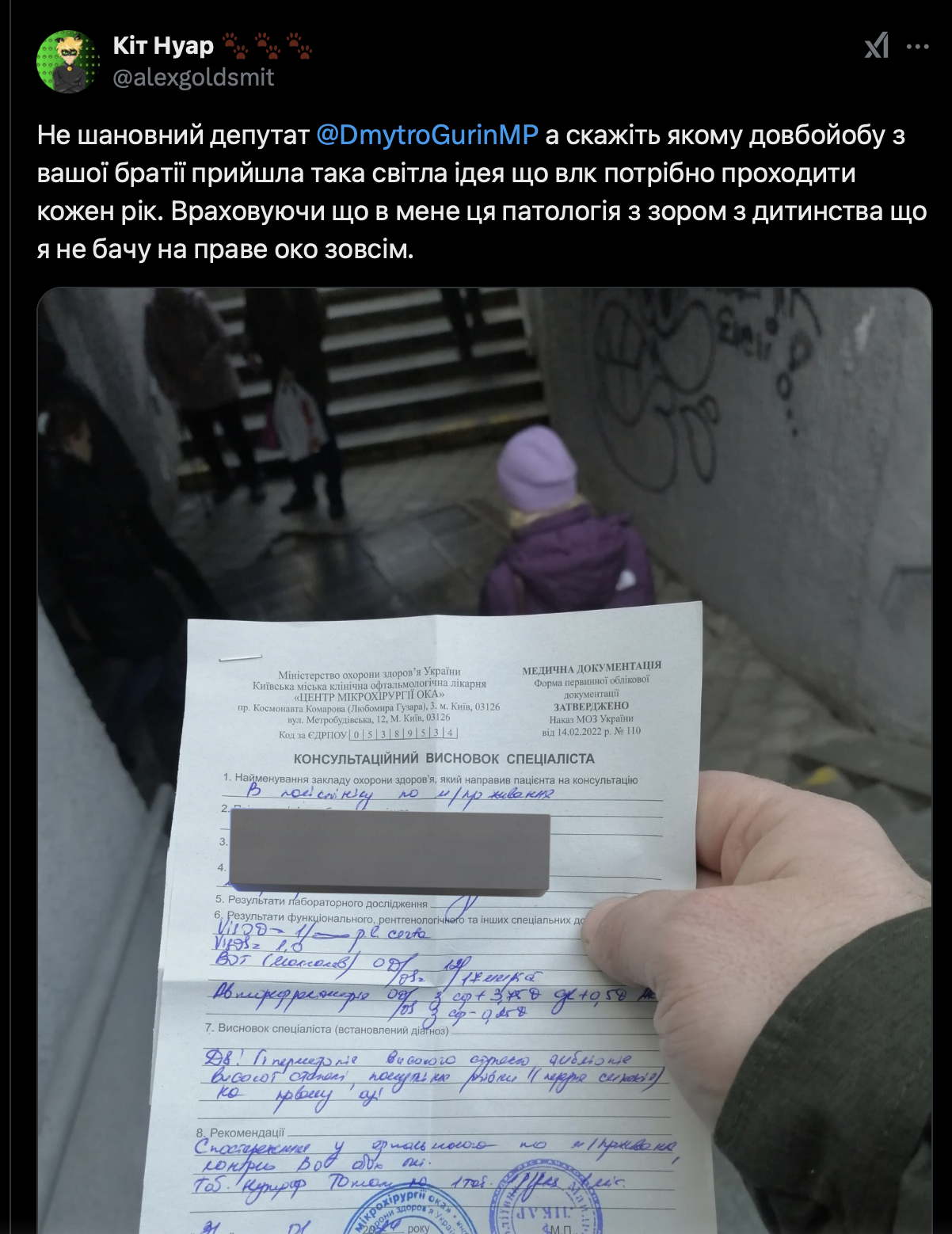 Пост блогера із псевдонімом Кіт Нуар