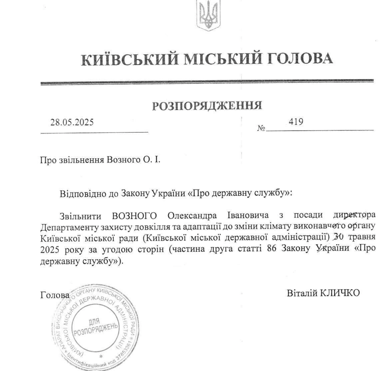 Звільнили головного відповідального за довкілля Києва