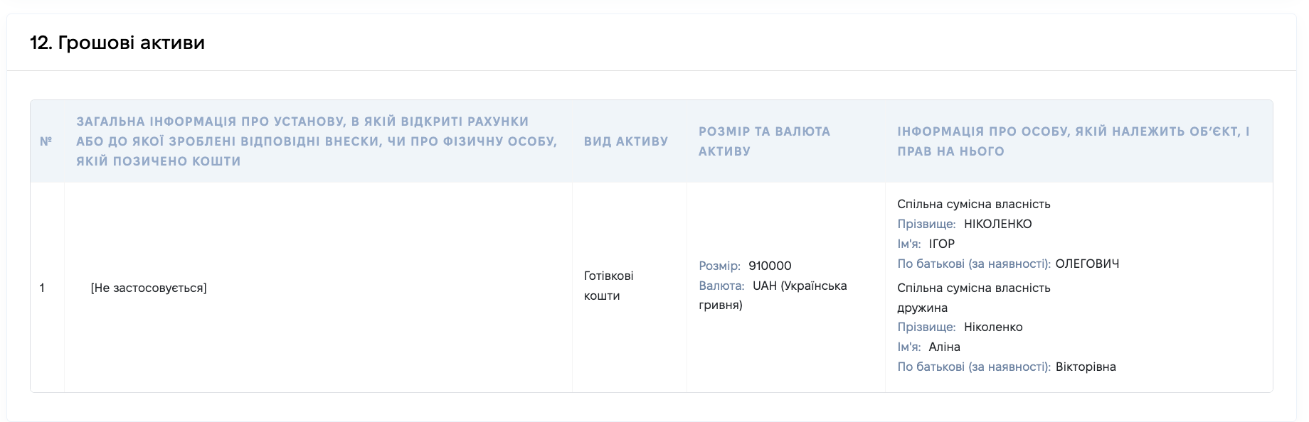Фрагмент декларації за 2025 рік