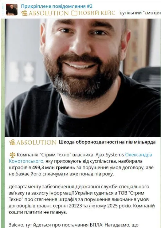 Информация о штрафах на телеграммах канала Absolution Leaks