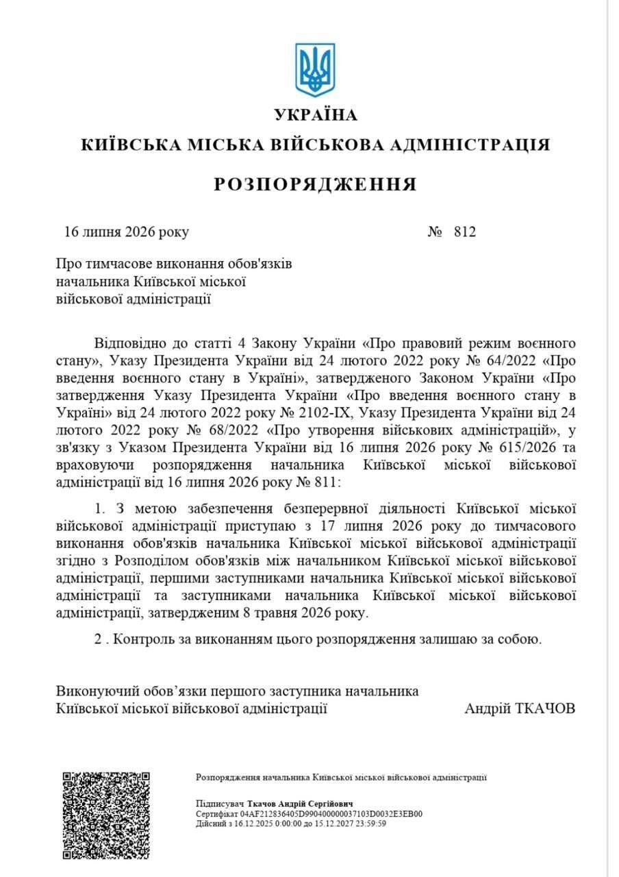 Президент призначив нового т.в.о. начальника КМВА: хто такий Андрій Ткачов