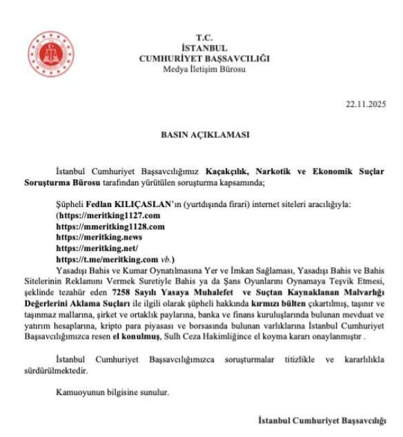 Ордер на арешт Федлана Киличаслана