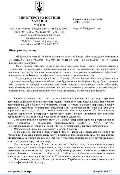 Відповідь Мін’юсту