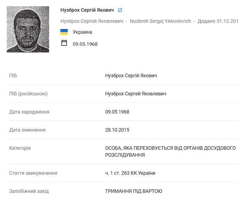 Сергій Нузброх перебуває у розшуку 