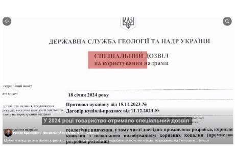 Спеціальний дозвіл на геологічне вивчення та дослідно-промислову розробку ділянки площею 59 гектарів