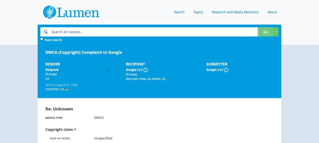 Манипуляция ''авторским правом''? В Google поступила DMCA-жалоба на материал СтопКора о Netpeak Артема Бородатюка