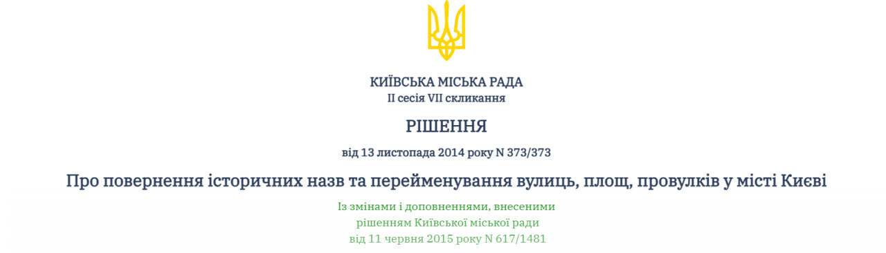 Рішення Київської міської ради про перейменування вулиць