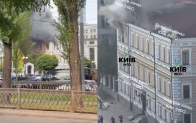 У Києві після ворожого удару горить будівля НАН України: люди не можуть вибратися