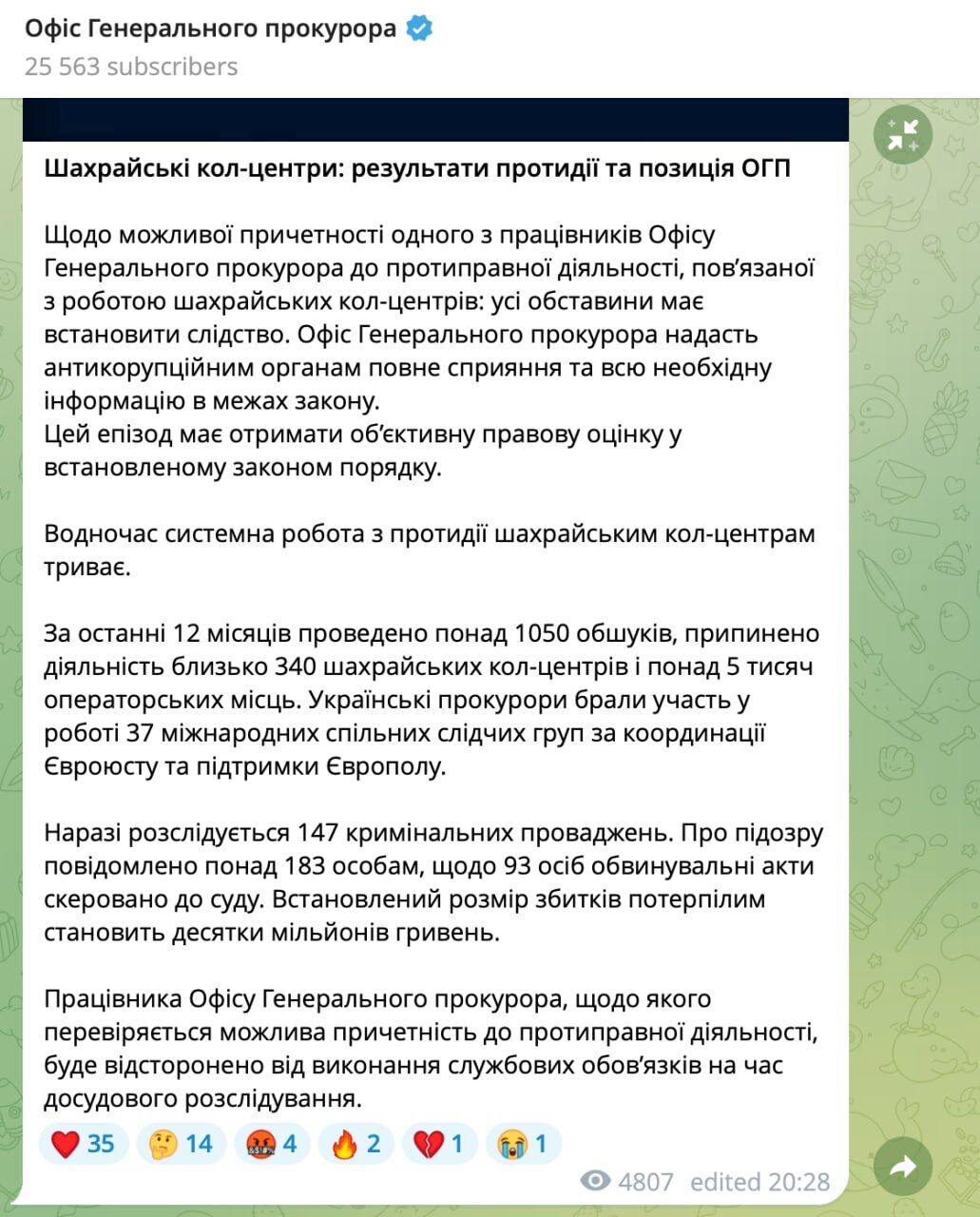 Операция ''Карфаген'': в ВОО ''Стоп коррупции'' прокомментировали разоблачение ''верхушки'' мошеннических колл-центров