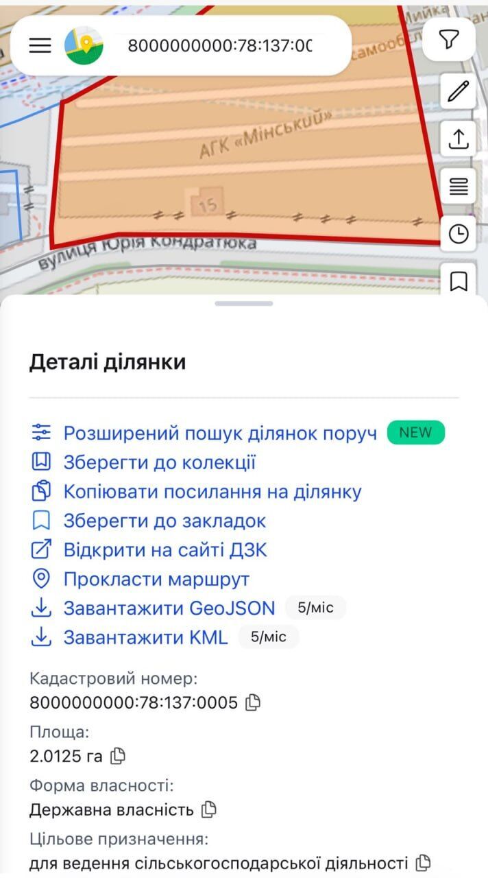 данные по участку