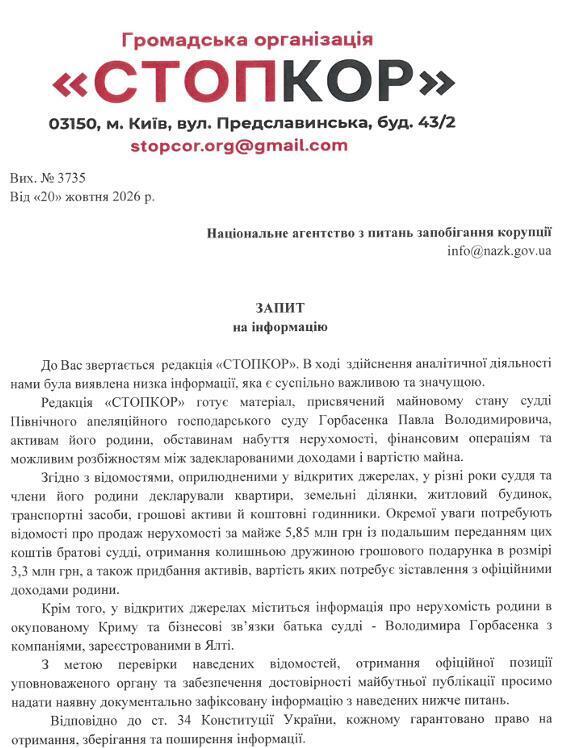 Запит до НАЗК