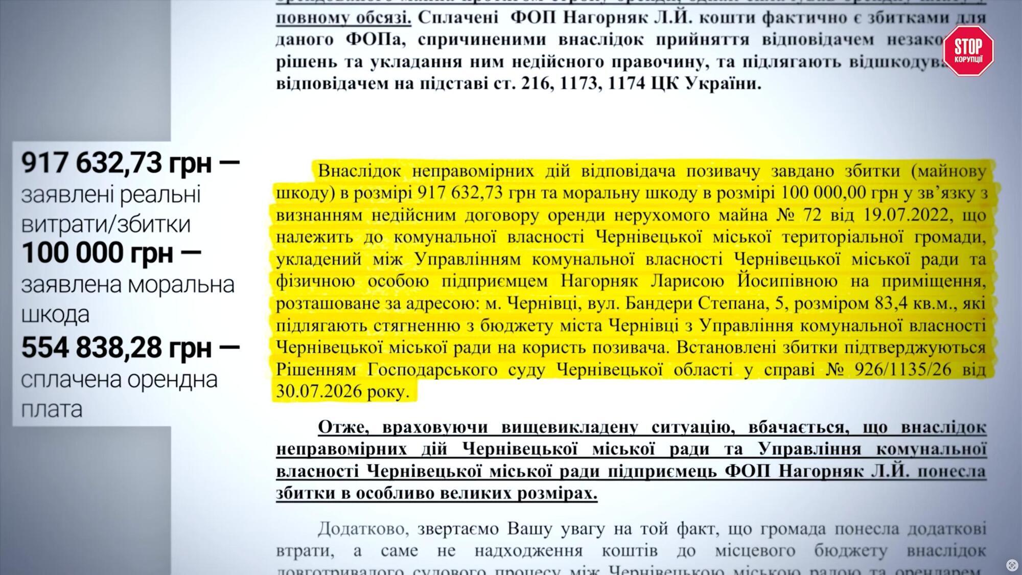 Збитки підприємниці можуть стягнути з бюджету Чернівців. Фрагмент звернення до ДАСУ