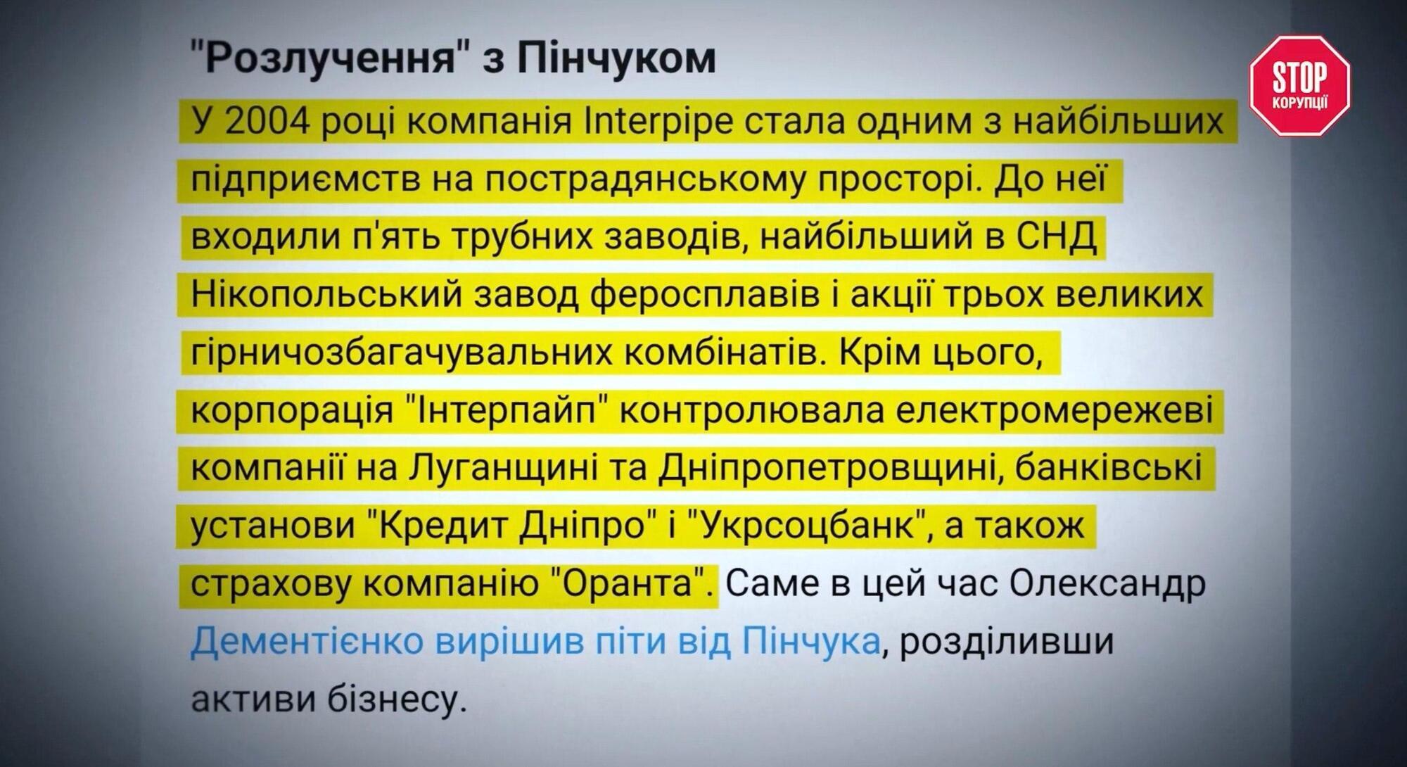 Склад ''Інтерпайпу'' станом на 2004 рік