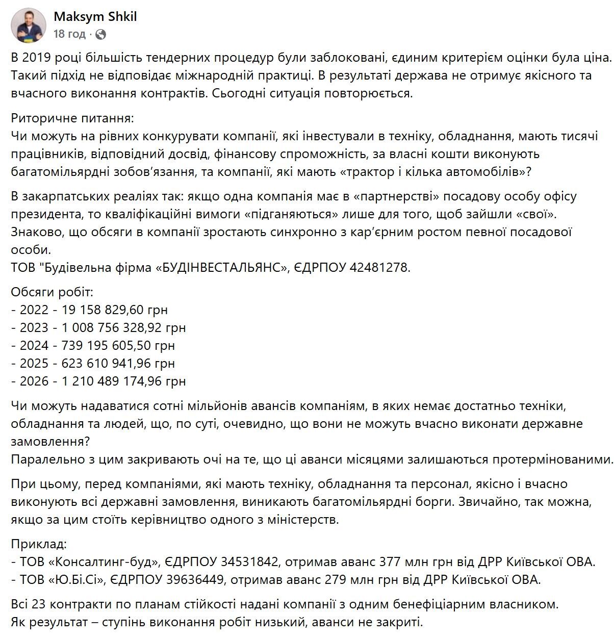 Кто получает миллиардные контракты на планы устойчивости: Максим Шкиль заявил о проблемах с подрядчиками
