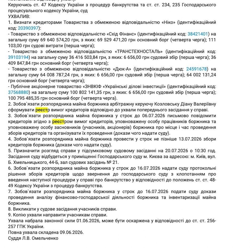 Один судья, одна управляющая, один кредитор: каким образом три дела судьи Омельченко сходятся в окружении Дядeчки?